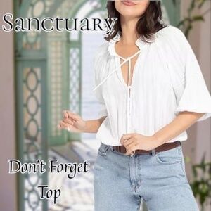SANCTUARY Don't Forget Billowy Button Front Tie-V-Neck Cotton Blouse/MD NWT